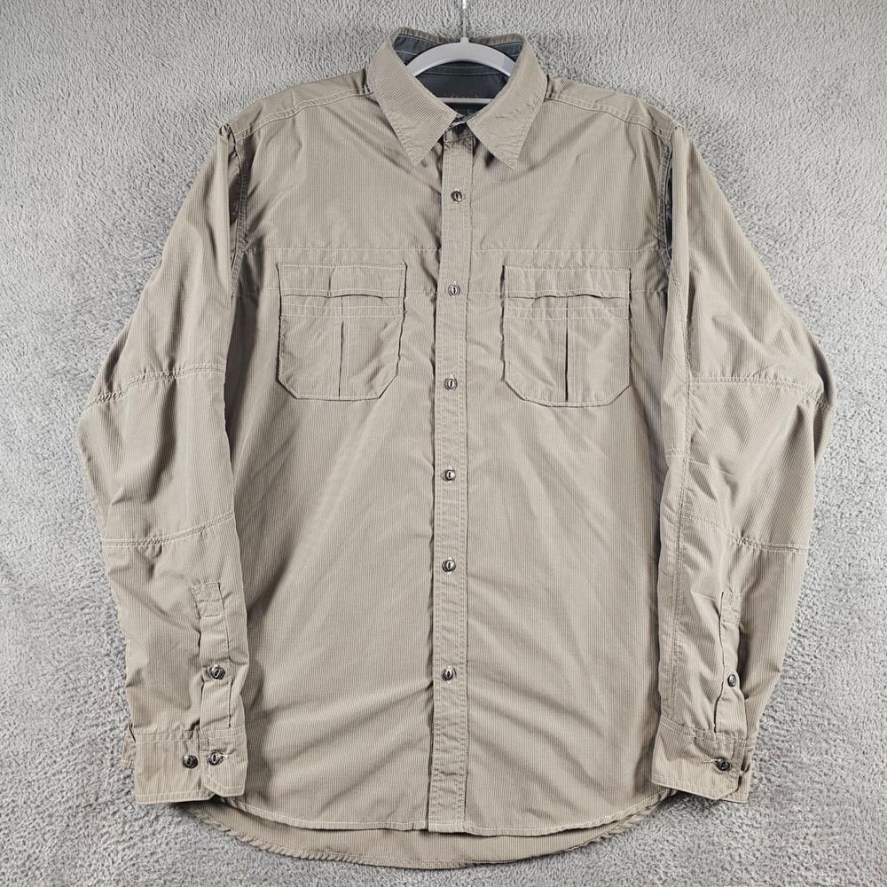 Kuhl Mens Tan Striped Long Sleeve Button Down Outdoor Hiking Shirt Medium
